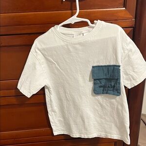 Zara Kids White Tee with Teal Pocket